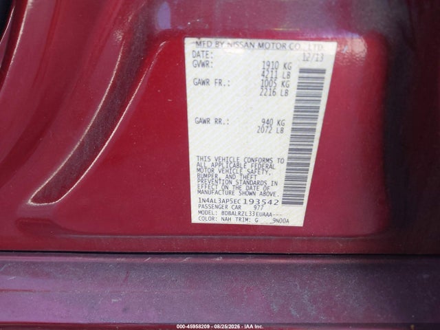 2014 Nissan Altima 2.5 S მანქანა იყიდება აუქციონზე, vin: 1N4AL3AP5EC193542, აუქციონის ნომერი: 45958209