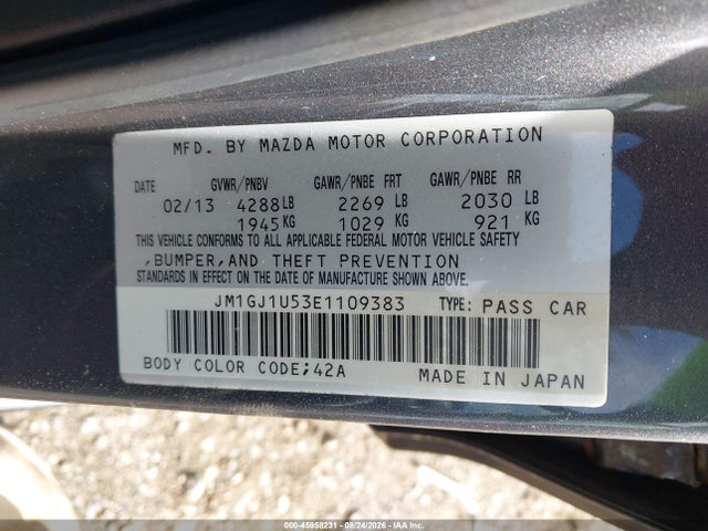 Продажа на аукционе авто 2014 Mazda Mazda6 I Sport, vin: JM1GJ1U53E1109383, номер лота: 45958231