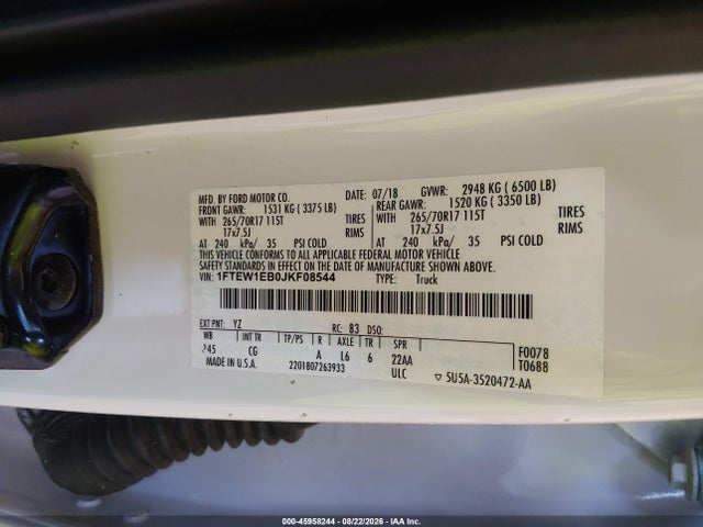 Продажа на аукционе авто 2018 Ford F-150 Xl, vin: 1FTEW1EB0JKF08544, номер лота: 45958244