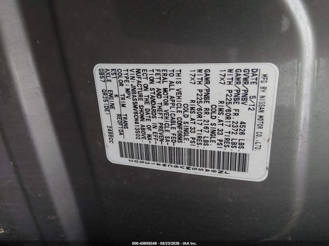 Aukcja sprzedaży 2012 Nissan Rogue Sv, vin: JN8AS5MV6CW413502, numer aukcji: 45958249
