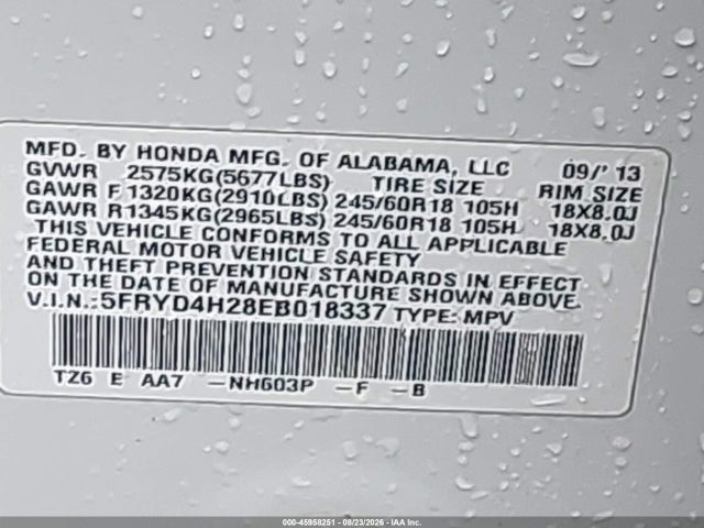 Продажа на аукционе авто 2014 Acura Mdx, vin: 5FRYD4H28EB018337, номер лота: 45958251