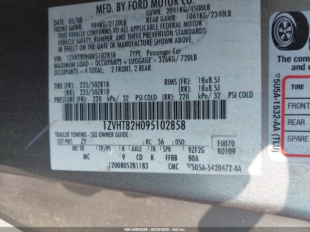 Auction sale of the 2009 Ford Mustang Gt/gt Premium, vin: 1ZVHT82H095102858, lot number: 45958259