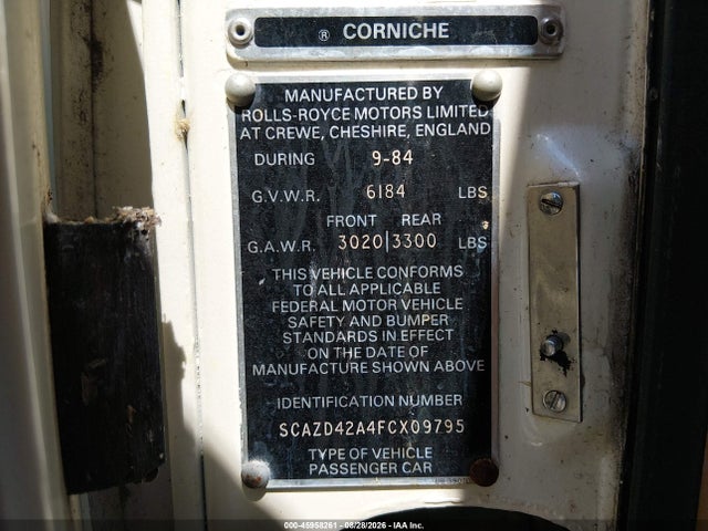 Продажа на аукционе авто 1985 Rolls-royce Corniche, vin: SCAZD42A4FCX09795, номер лота: 45958261
