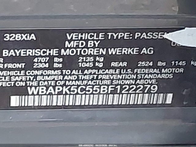 Aukcja sprzedaży 2011 Bmw 328i Xdrive, vin: WBAPK5C55BF122279, numer aukcji: 45958262