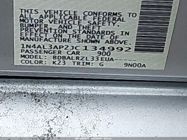 45958277 :رقم المزاد ، 1N4AL3AP2JC134992 vin ، 2018 Nissan Altima 2.5/s/sv/sl/sr مزاد بيع