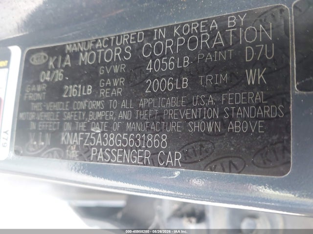 Продажа на аукционе авто 2016 Kia Forte Sx, vin: KNAFZ5A38G5631868, номер лота: 45958280