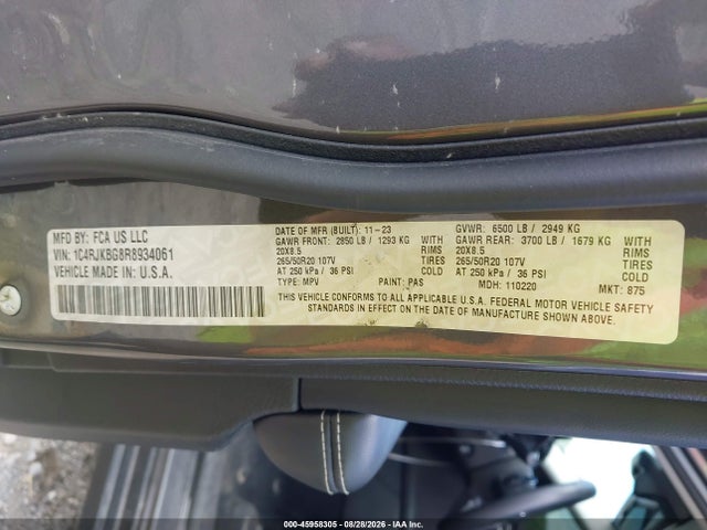 Продажа на аукционе авто 2024 Jeep Grand Cherokee L Limited 4x4, vin: 1C4RJKBG8R8934061, номер лота: 45958305