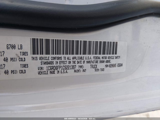 Aukcja sprzedaży 2012 Ram 1500 St, vin: 1C6RD6FP1CS221397, numer aukcji: 45958323