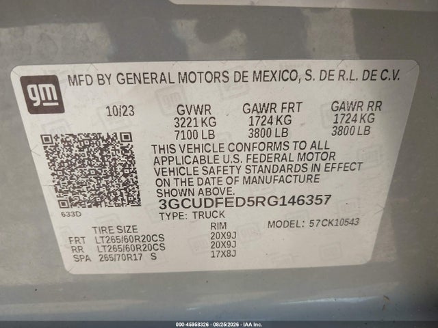 Aukcja sprzedaży 2024 Chevrolet Silverado 1500 4wd  Short Bed Lt Trail Boss, vin: 3GCUDFED5RG146357, numer aukcji: 45958326