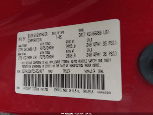 45958342 :رقم المزاد ، 1D7HU18D75S352417 vin ، 2005 Dodge Ram 1500 Slt/laramie مزاد بيع