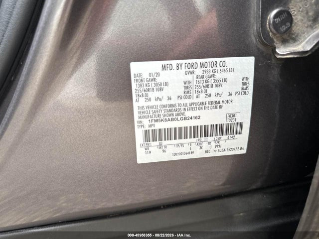 Продажа на аукционе авто 2020 Ford Police Interceptor Utility, vin: 1FM5K8AB0LGB24162, номер лота: 45958355