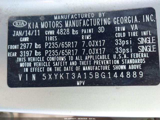 Продажа на аукционе авто 2011 Kia Sorento Lx, vin: 5XYKT3A15BG144889, номер лота: 45958371