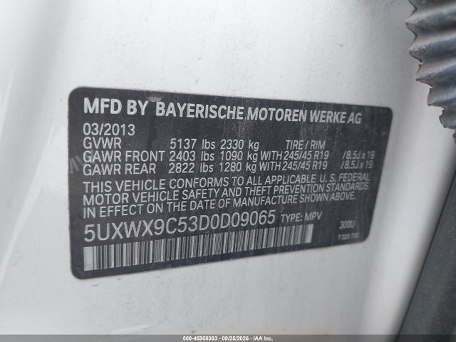 Продаж на аукціоні авто 2013 Bmw X3 Xdrive28i, vin: 5UXWX9C53D0D09065, номер лоту: 45958383