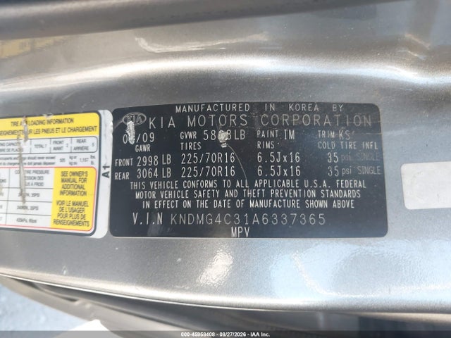 2010 Kia Sedona Lx მანქანა იყიდება აუქციონზე, vin: KNDMG4C31A6337365, აუქციონის ნომერი: 45958408