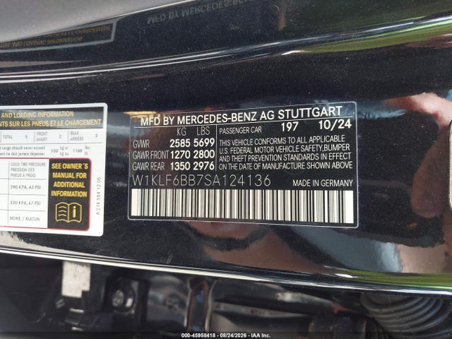 Продаж на аукціоні авто 2025 Mercedes-benz E 450 4matic, vin: W1KLF6BB7SA124136, номер лоту: 45958418