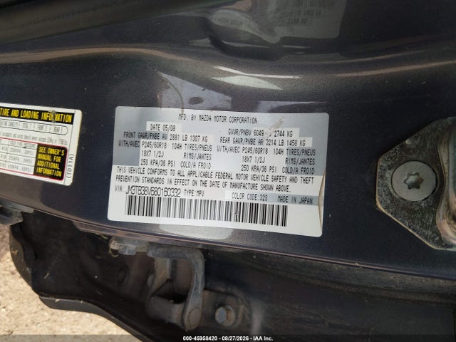 Aukcja sprzedaży 2008 Mazda Cx-9 Sport, vin: JM3TB38V680160332, numer aukcji: 45958420