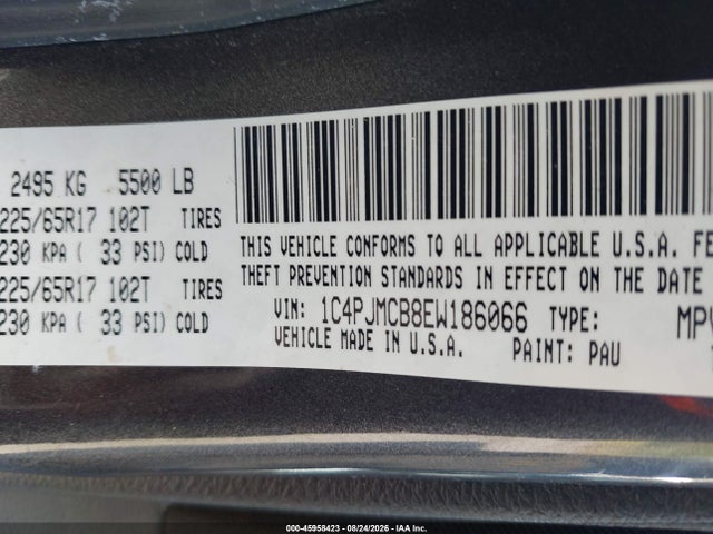 Продажа на аукционе авто 2014 Jeep Cherokee Latitude, vin: 1C4PJMCB8EW186066, номер лота: 45958423