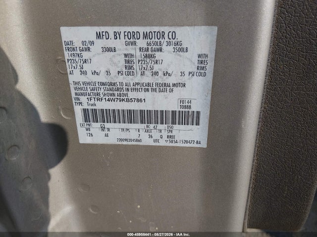 Продаж на аукціоні авто 2009 Ford F-150 Stx/xl/xlt, vin: 1FTRF14W79KB57861, номер лоту: 45958441