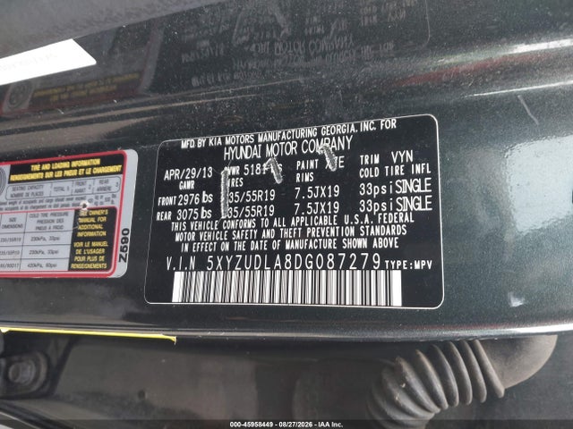 45958449 :رقم المزاد ، 5XYZUDLA8DG087279 vin ، 2013 Hyundai Santa Fe Sport 2.0t مزاد بيع