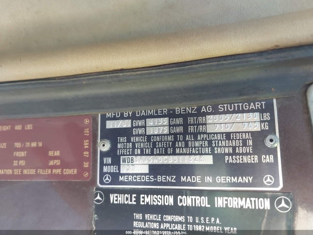 Aukcja sprzedaży 1982 Mercedes-benz 380 Sl, vin: WDBBA45A0CB011828, numer aukcji: 45958453