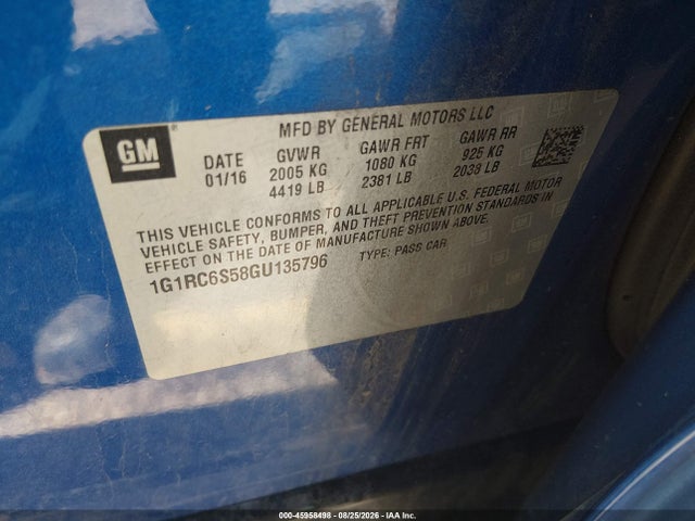 Aukcja sprzedaży 2016 Chevrolet Volt Lt, vin: 1G1RC6S58GU135796, numer aukcji: 45958498