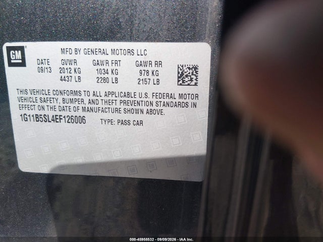 Aukcja sprzedaży 2014 Chevrolet Malibu 1ls, vin: 1G11B5SL4EF126006, numer aukcji: 45958532