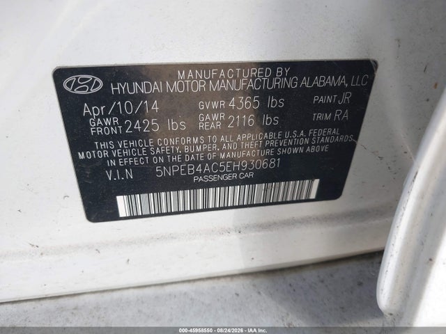 Hyundai SONATA GLS 2014 5NPEB4AC5EH930681 Image 9