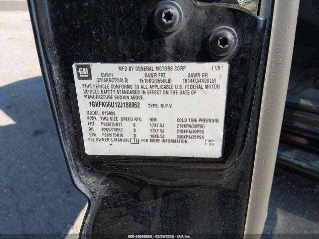 Aukcja sprzedaży 2002 Gmc Yukon Xl 1500 Denali, vin: 1GKFK66U12J188062, numer aukcji: 45958558