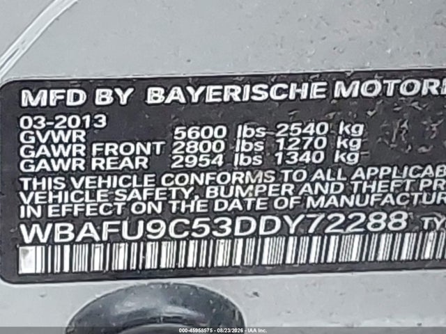 Aukcja sprzedaży 2013 Bmw 550i Xdrive, vin: WBAFU9C53DDY72288, numer aukcji: 45958575