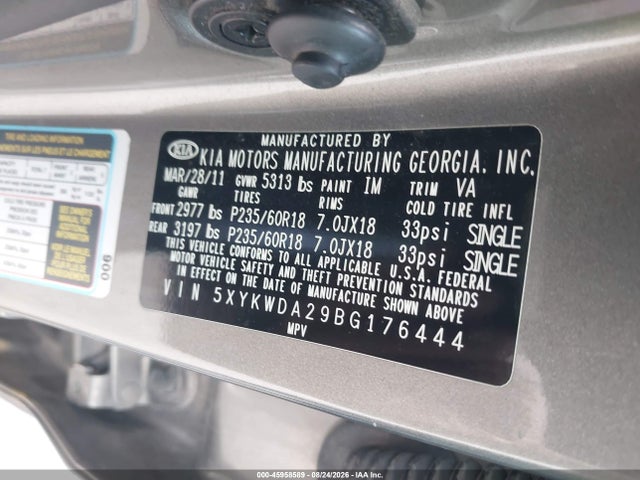 Продажа на аукционе авто 2011 Kia Sorento Sx V6, vin: 5XYKWDA29BG176444, номер лота: 45958589