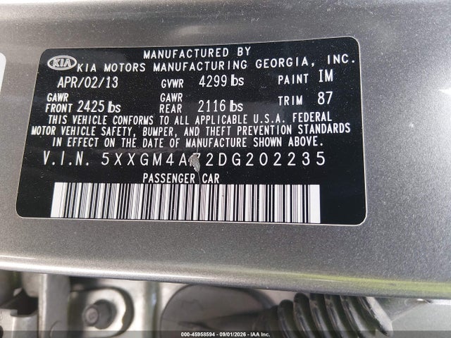 Aukcja sprzedaży 2013 Kia Optima Lx, vin: 5XXGM4A72DG202235, numer aukcji: 45958594