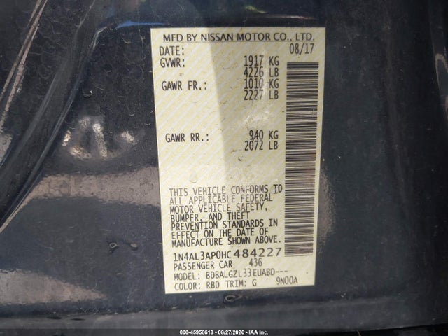 Nissan Altima 2.5 S 2017 1N4AL3AP0HC484227 Image 9