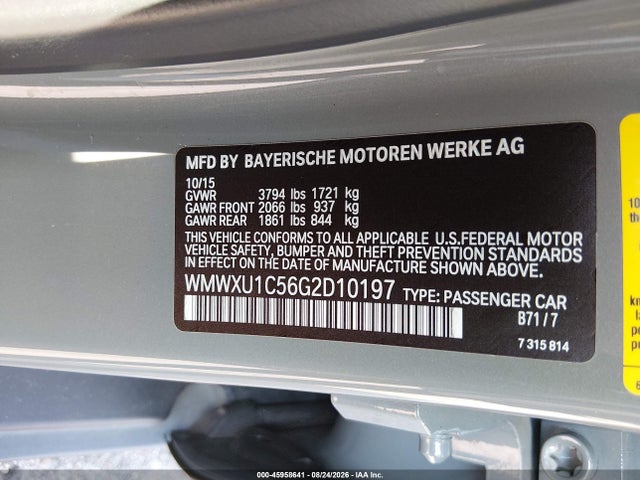 Продаж на аукціоні авто 2016 Mini Hardtop Cooper, vin: WMWXU1C56G2D10197, номер лоту: 45958641