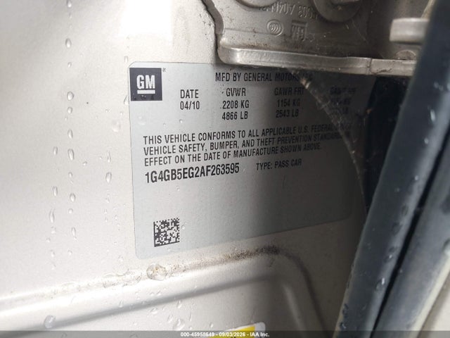 Auction sale of the 2010 Buick Lacrosse Cx, vin: 1G4GB5EG2AF263595, lot number: 45958649