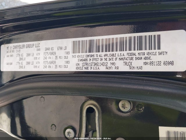 2010 Dodge Ram 1500 Slt/sport/trx მანქანა იყიდება აუქციონზე, vin: 1D7RV1GT3AS114312, აუქციონის ნომერი: 45958654