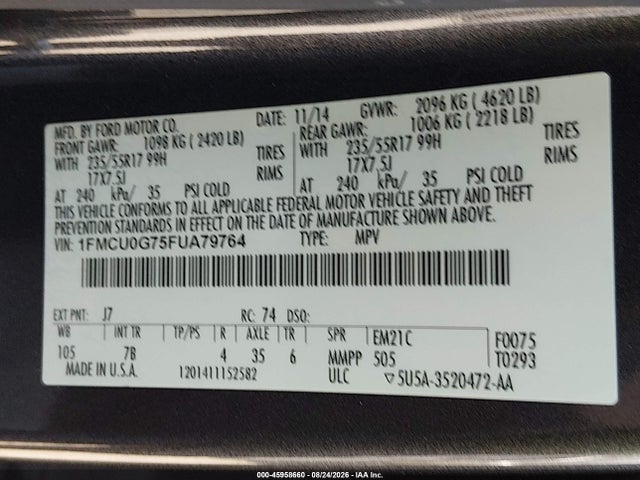 Ford ESCAPE SE 2015 1FMCU0G75FUA79764 Image 9