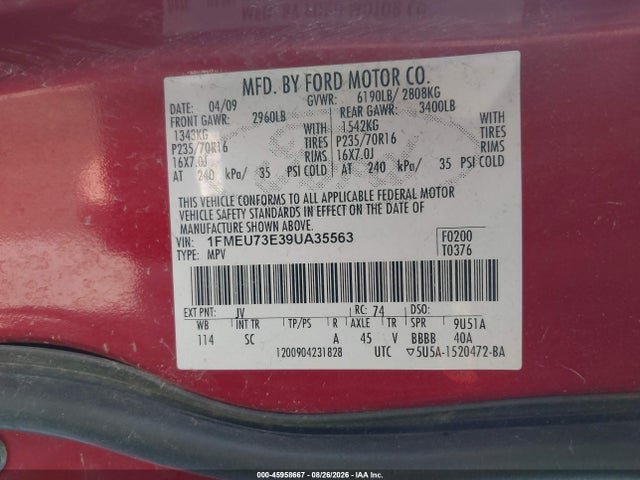 Продаж на аукціоні авто 2009 Ford Explorer Xlt, vin: 1FMEU73E39UA35563, номер лоту: 45958667