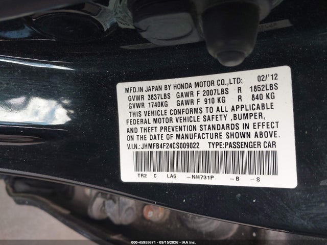 Продажа на аукционе авто 2012 Honda Civic Hybrid, vin: JHMFB4F24CS009022, номер лота: 45958671