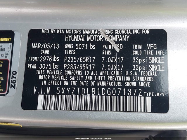 Продаж на аукціоні авто 2013 Hyundai Santa Fe Sport, vin: 5XYZTDLB1DG071372, номер лоту: 45958688