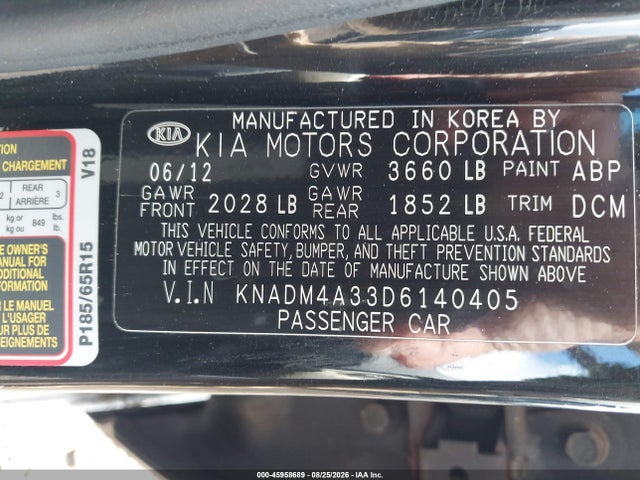 Продаж на аукціоні авто 2013 Kia Rio Lx, vin: KNADM4A33D6140405, номер лоту: 45958689