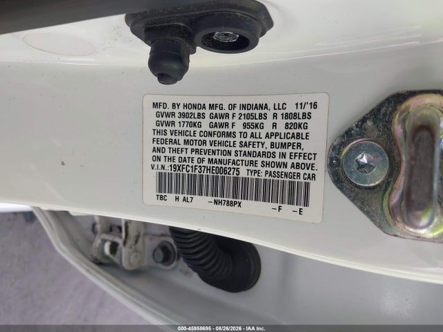 Продажа на аукционе авто 2017 Honda Civic Ex-t, vin: 19XFC1F37HE006275, номер лота: 45958695