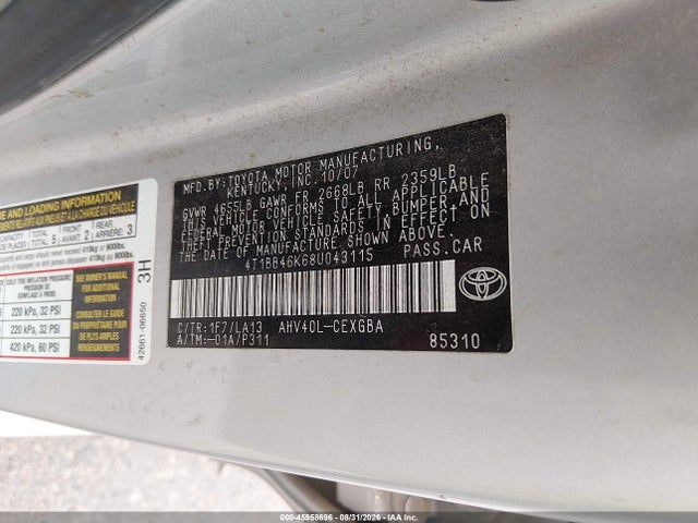 Продаж на аукціоні авто 2008 Toyota Camry Hybrid, vin: 4T1BB46K68U043115, номер лоту: 45958696