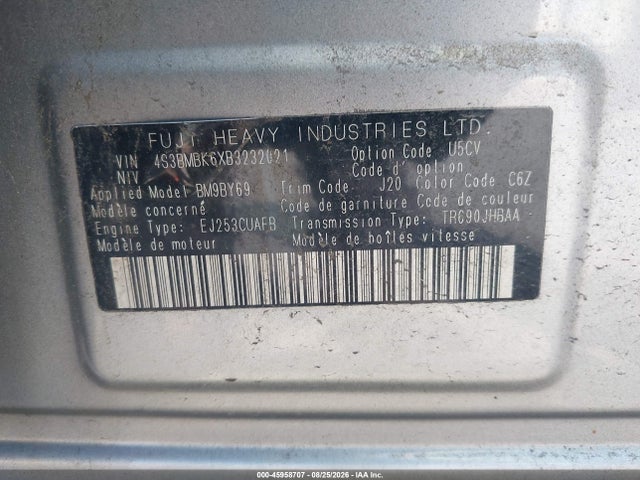 45958707 :رقم المزاد ، 4S3BMBK6XB3232021 vin ، 2011 Subaru Legacy 2.5i Limited مزاد بيع