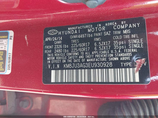 Продаж на аукціоні авто 2014 Hyundai Tucson Se, vin: KM8JU3AG3EU930928, номер лоту: 45958709