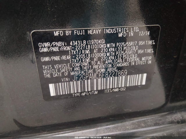 Продаж на аукціоні авто 2015 Subaru Xv Crosstrek 2.0 Limited, vin: JF2GPAMC6F8227869, номер лоту: 45958714