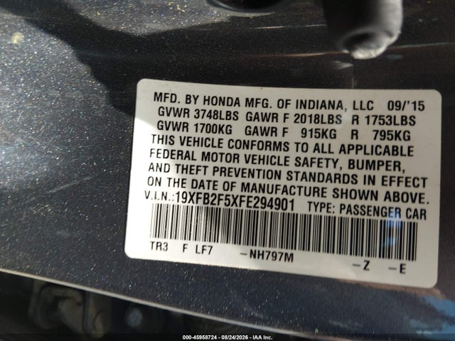Honda Civic Lx 2015 19XFB2F5XFE294901 Image 9