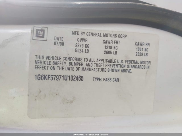 Aukcja sprzedaży 2001 Cadillac Deville Dts, vin: 1G6KF57971U102465, numer aukcji: 45958735