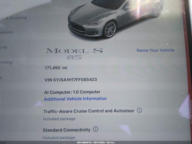 Aukcja sprzedaży 2015 Tesla Model S 60/70/85, vin: 5YJSA1H17FF085423, numer aukcji: 45958739