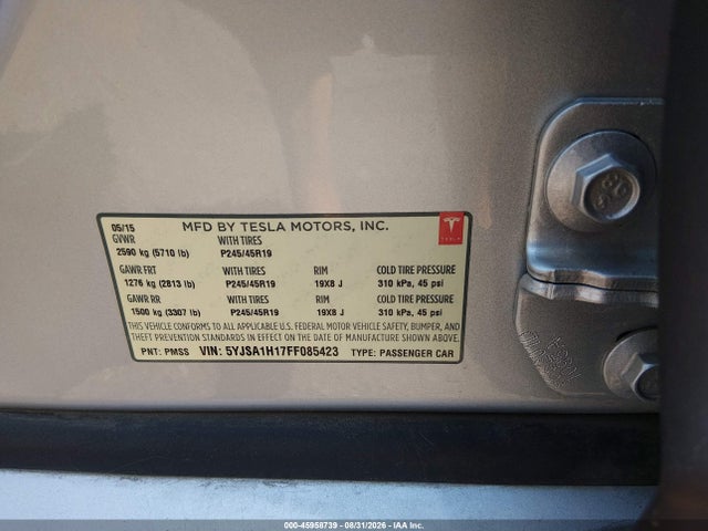 Aukcja sprzedaży 2015 Tesla Model S 60/70/85, vin: 5YJSA1H17FF085423, numer aukcji: 45958739