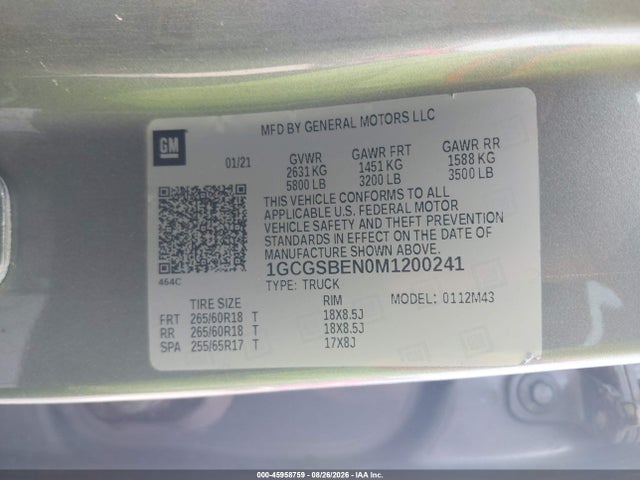 1GCGSBEN0M1200241 Chevrolet Colorado 2wd Short Box Wt